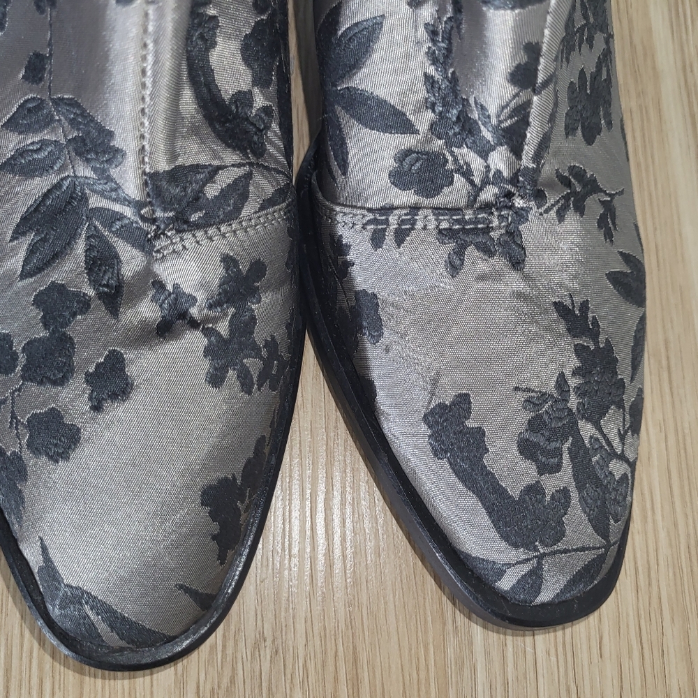 FREE PEOPLE | Barclay Brocade Floral Silver Black Heeled Ankle Boots Women’s 10 - Picture 9 of 12